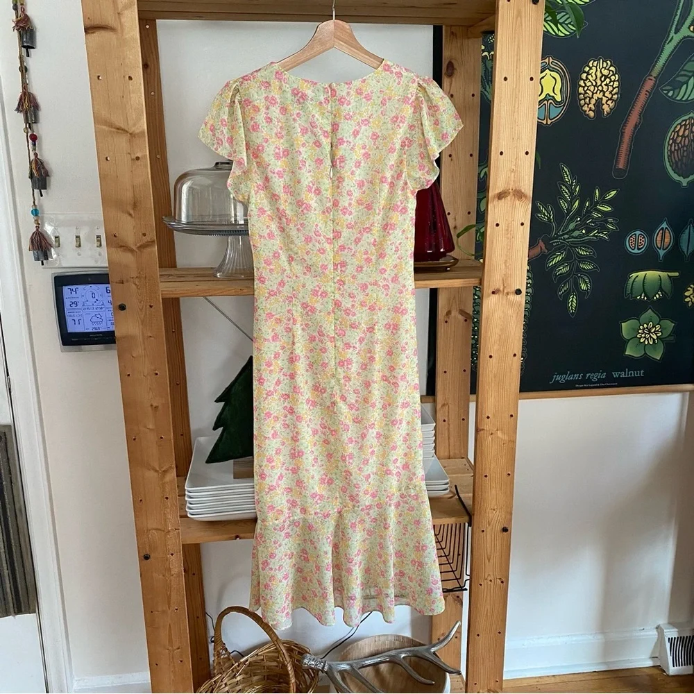 REVOLVE Majorelle Elaine Midi Dress Floral Pink Lemonade Multi XS - Picture 3 of 16
